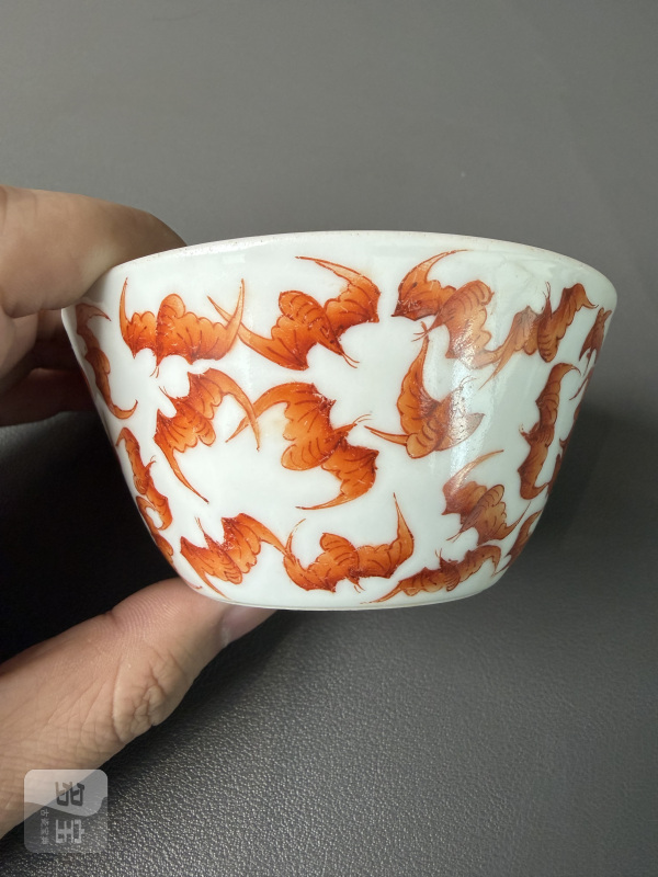 清 矾红百蝠纹套杯一组十件 - 图31